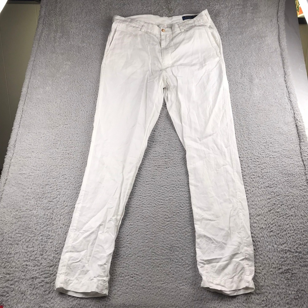 Polo Ralph Lauren Pants Mens 36 (38x34) White Bedford Classic Fit Linen Cotton